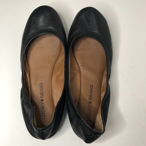 Lucky Brand Comfy Black Leather Emmie Ballet Flats Feminine Classic Trending - Picture 8 of 10